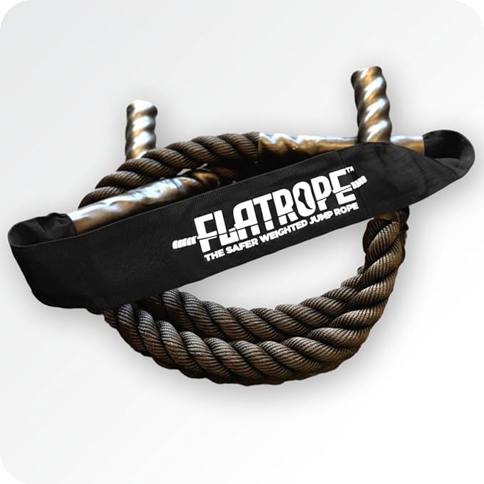 Patented FLATROPE 5lb Weighted Jump Rope, Heavy Flat-Mesh Design to Reduce Ankle Injury, Adjustable Strength-Training Rope for Muscle Building, Conditioning & HIIT, Home Gym Fitness Equipment for CrossFit, HYROX, Spartan, DEKA Athletes