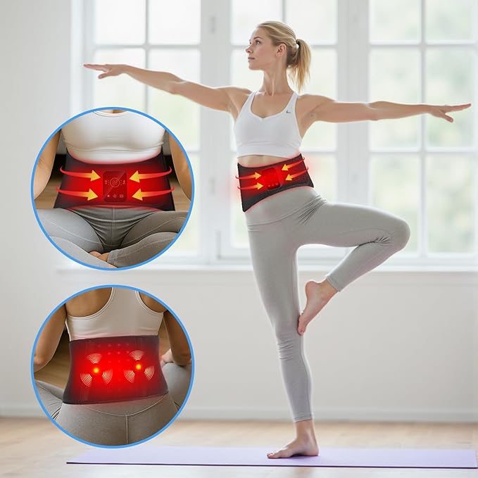 Cordless Rechargeable Red Light Therapy Belt, Wearable Infrared Light Therapy Wrap with Quiet Massage & Vibration,Heating Red Light for Body, Abdomen,Muscle,Waist, Back, Joint Pain Relief