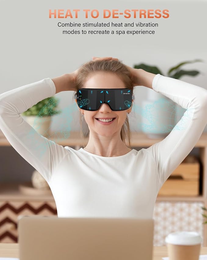 Eye Massager with Heat, 7 Heating and Vibration Modes, Eye Mask, Birthday Gifts for Women, Men, Friend, Mom and Dad, Sleep Mask for Relax, Migraine Relief, Improve Sleep, Black