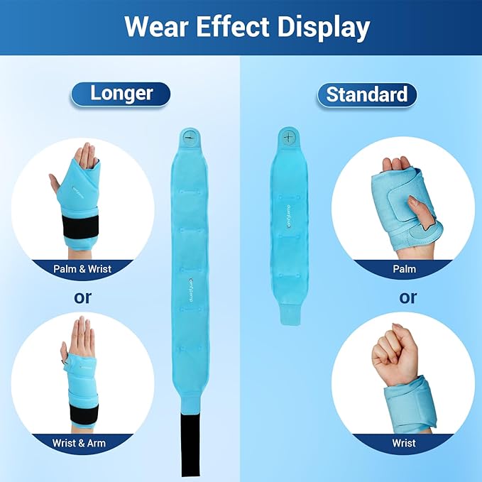 Comfytemp Longer Wrist Ice Pack Wrap for Carpal Tunnel Relief, Reusable Gel Wrist Brace Hot Cold Compress for Hand Pain Injury, Arthritis