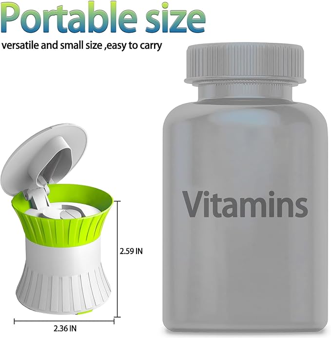 Pill Crusher Cutter Splitter for Large and Tiny Pills 3-in-1, Pill Grinder with Small Medicine Pill Organizer,Pill Crusher Fine Powder,Portable Travel Sized(Green)
