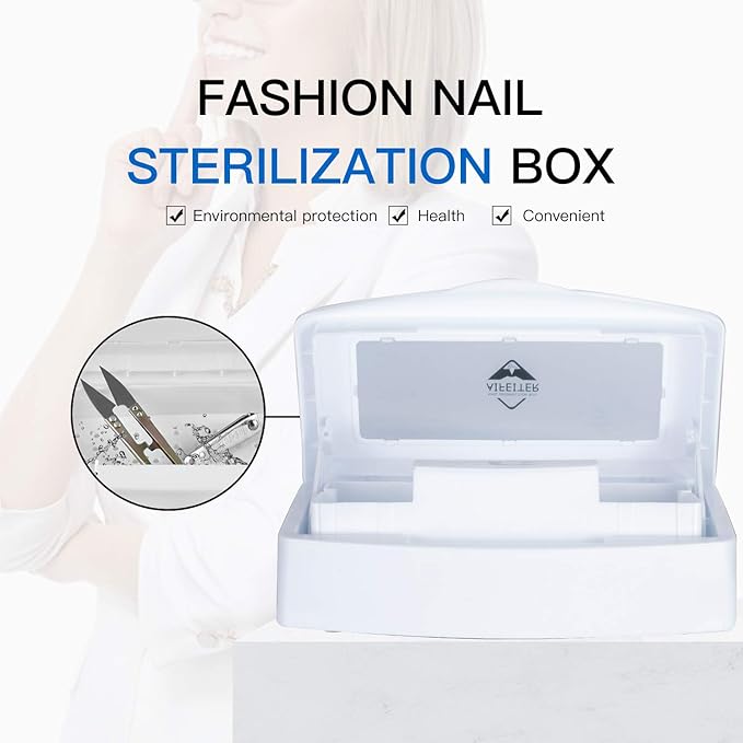 Plastic Sterilizing Tray-Tool Sterilization Box,Clean Sterilizer Box Storage Organizer for Nail,Tweezers,Hair Salon,Spa & Cutter Manicure Equipment-Clear Lid (white)