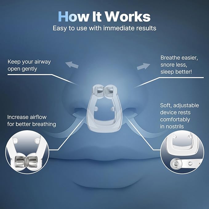 Anti Snoring Devices, Snore Stopper with Adjustable Magnet, Silicone Nose Clip Stop Snoring, Effective to Relieve Snoring, Snoring Solution for Comfortable and Quieter Sleep, Clear, M