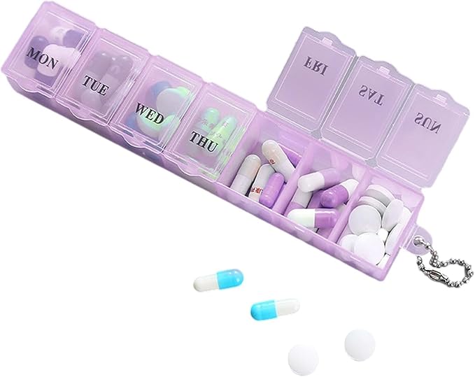 1 Pc Weekly Pill Dispenser - 7 Day Medicine Box, 7 Day Pill Holder | Pill Case Weekly, Medicine Storage Organizer, Clear Pill Organizer Box, Dustproof Pill Holder for Tablets, and Supplements (Pink)