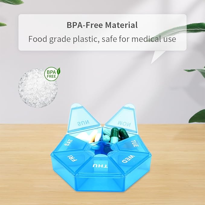 Brand 4 Pack Pill Box - Daily & Weekly Pill Organizer, Travel Size, 1 Time a Day, Small Pill Case, Medicine Pill Container & Holder