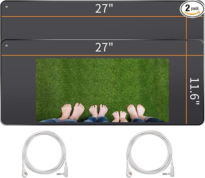 2 Pics Grounding Mat Kit, Grounding pad Foot Therapy, Reconnect to The Earth Relieve Pain,Improve Sleep, 15 Ft Cord Included,Grounding Mat at Home, Work, Black(11.6 x 27)