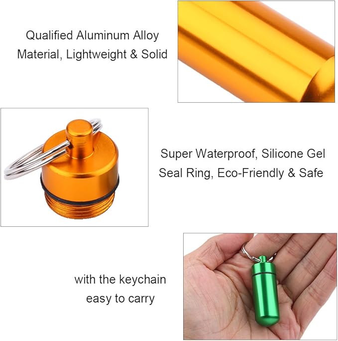 KIKYO Waterproof Aluminum Mini Pill Case Organizer, 9 Compartments, Keychain Pill Box with Outdoor Medicine Holder