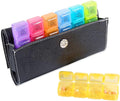 Weekly Pill Organizer Box Case Travel Medication Reminder Daily AM PM, Day Night 7 Open Lid Compartments in Leather Carrying Case