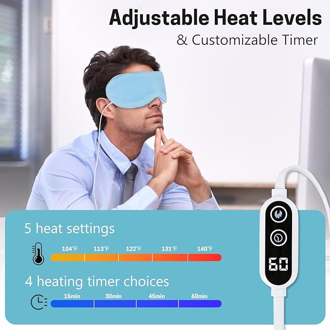 Aurya Heated Eye Mask for Dry Eyes, Warm Eye Compress Mask with Temp & Timer Setting, Eye Heating Pad for Blepharitis, MGD, Migraine, Stye, Chalazion Alleviation, Medium (8.85×3.35 in)