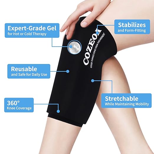 Knee Ice Pack Wrap, Reusable Gel Cold & Hot Compression Sleeve for Injuries, Pain Relief, Swelling Reduction and Post-Surgery Recovery, Comfortable & Skin-Friendly