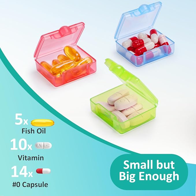 Fullicon Monthly Pill Organizer 1 Time a Day with 32 Compartments, 30 Day Pill Organizer with Labels, Portable Medicine Pill Organizer for Vitamin, Fish Oil, Supplements (Black/Rainbow)
