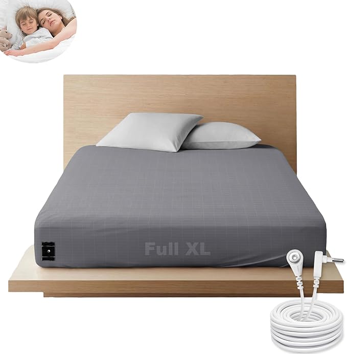 Grounding Sheets Full XL Grounding Fitted Sheet Deep Pocket 90% Cotton 10% Silver Fiber Grounded Sheet Earth Connected Bed Sheet (54"*80"*14",Grey) (Full XL)