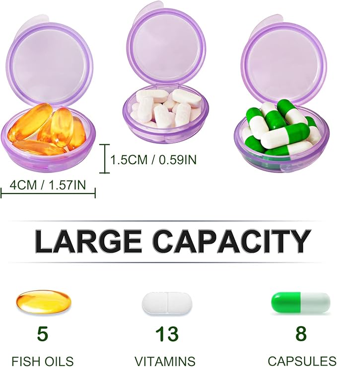 UHOUSE Small Pill Box (3 Pack), Daily Mini Pill Organizer Portable for Purse Pocket,Travel Pill Case Medicine Storage Container Earplug Case (Purple)