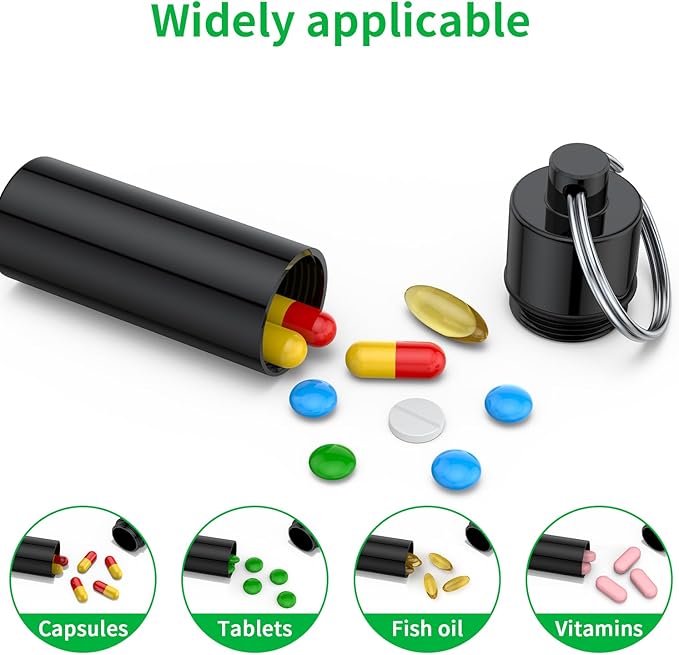 Small Pill Box,(5 Pack) Keychain Pill Holder Portable Mini Travel Pill Container Metal Case Bottle with Keyring