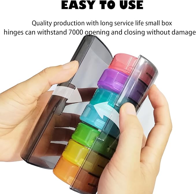 Weekly Pill Organizer 2 Time a Day，Pill Dispensers， Pill Box 7 Day with One-Side Large Opening Design for Easy Filling ，2 Times a Day AM/PM Pill Case, for Vitamins/Fish Oils (Black Color)