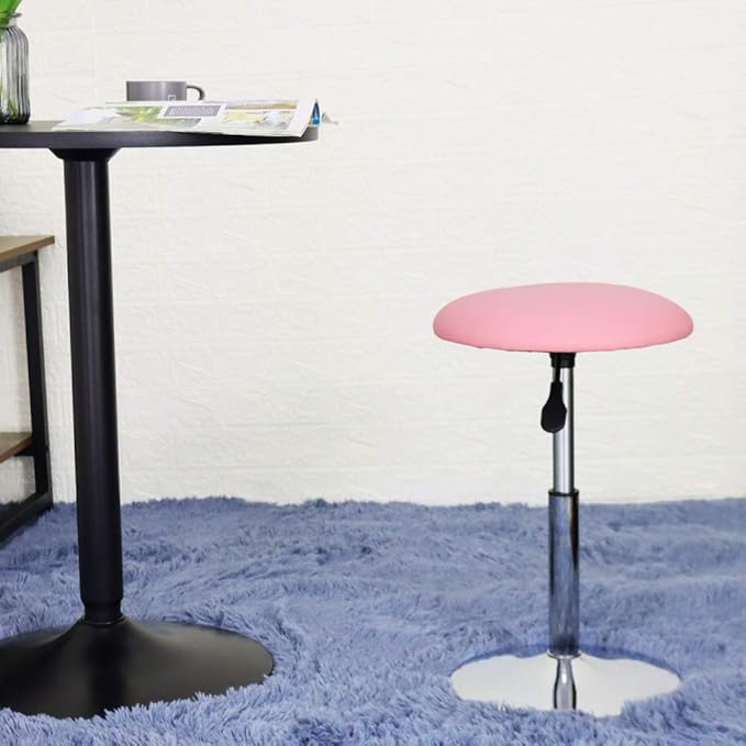 FURWOO Short Round Spa Stool Height Adjustable Vanity Chair Swivel Bench for Bedroom Living Room Pink