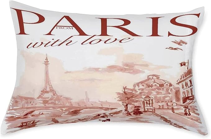 Decorative Bedding Sheet Set Twin XL Size, Paris Decor Deep Pockets Fitted Sheet & 2 Pillow Sham Set, Vintage Watercolor Paris Tour Eiffel and Old Streets Print Microfiber 3pc Bed Sheets Set