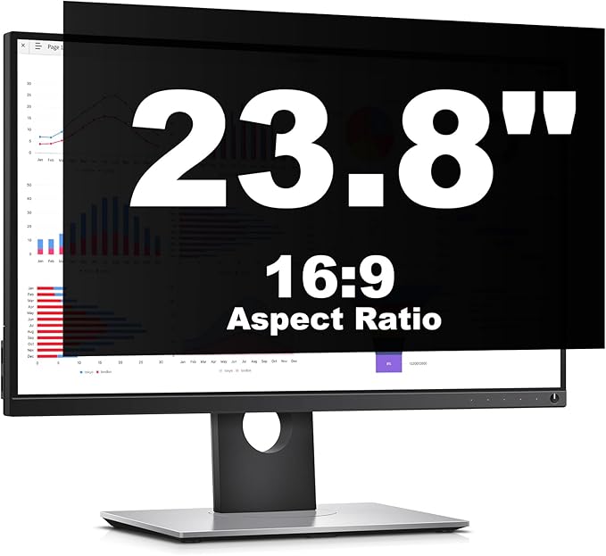 23.8 Inch Computer Privacy Screen Protector for 16:9 Widescreen Monitors-Anti-Glare & Blue Light Filter,Anti-Spy Film,Reduces Eye Strain (Fits Most Desktop Screens)