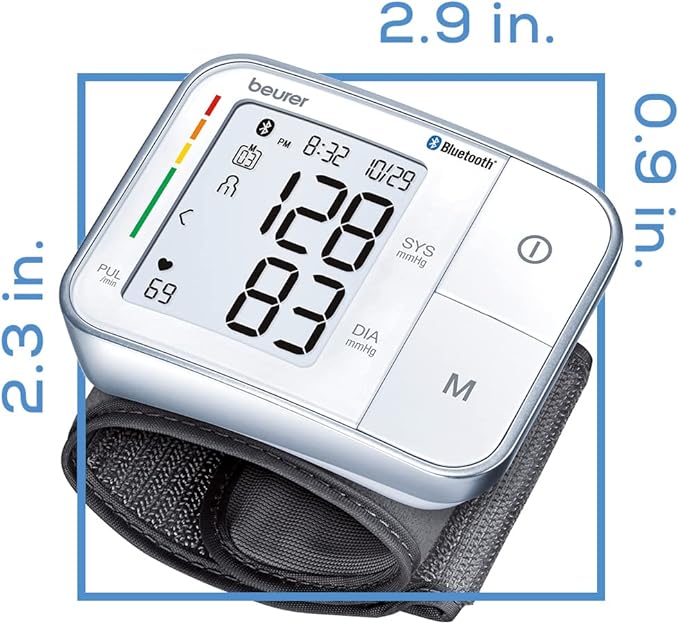 Beurer BC57 Wrist Blood Pressure Monitor – Automatic Wrist Blood Pressure Cuff - Bluetooth – 120 Memory Spaces with Irregular Heart Rate Detection, Large Display, Resting Indicator, Storage Case