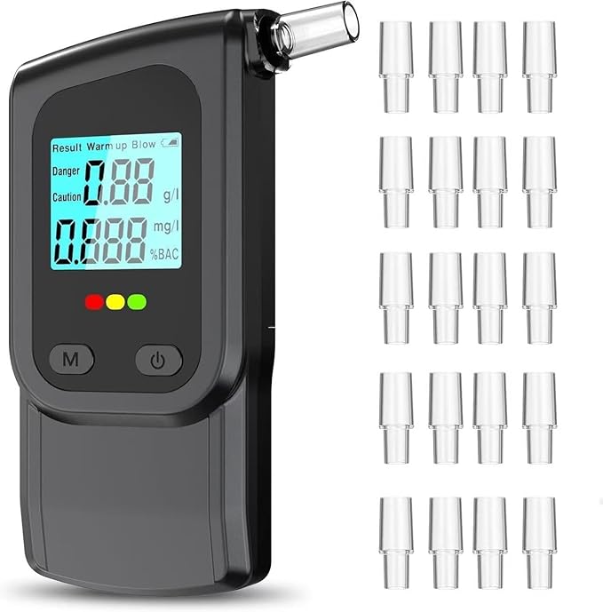 Breathalyzer, LCD Digital Alcohol Tester with 20 Mouthpieces - Portable & Easy to Use for Personal, Home, and Party Safety High Accuracy Breath