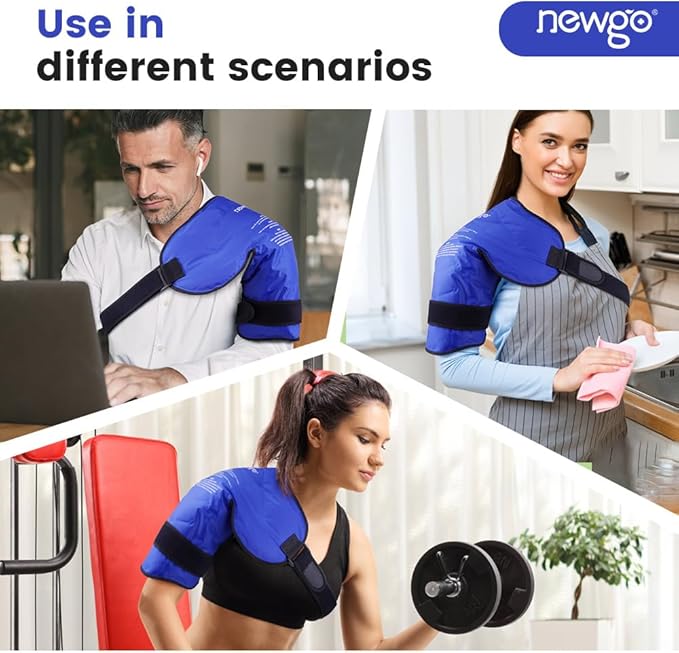 NEWGO Shoulder Ice Pack Rotator Cuff - Reusable Cold Therapy Wrap Shoulder Brace for Pain Relief, Gel Ice Pack for Injuries & Surgery Recovery with Adjustable Strap - Blue