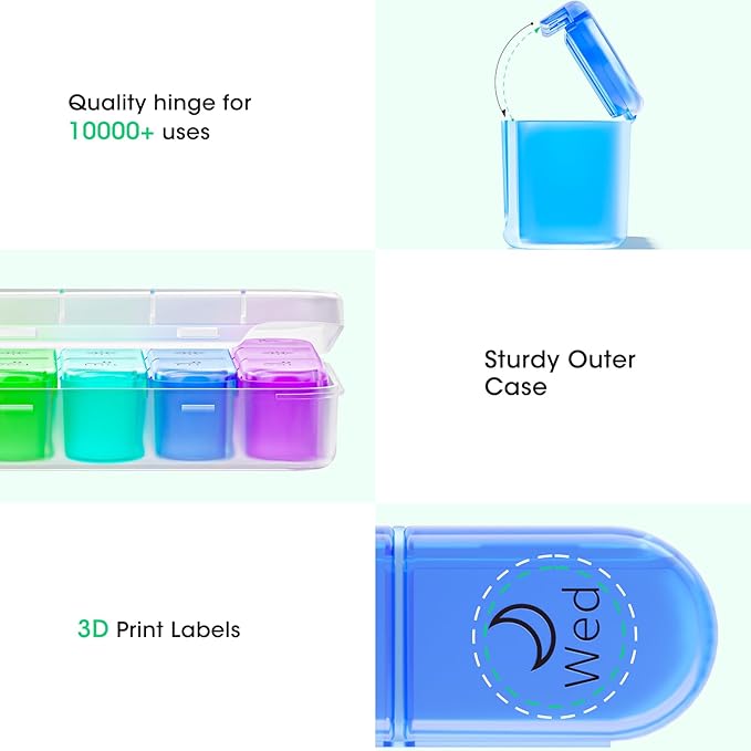 3 Times a Day Pill Organizer - 7 Day Portable Weekly Pill Box, Travel Pill Case with Snap-Locked Compartments, BPA-Free for Vitamins & Medication(Clear)