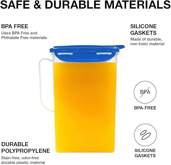LocknLock Aqua Fridge Door Water Jug with Handle BPA Free Plastic Pitcher with Flip Top Lid Perfect for Making Teas and Juices, 2 QT, Blue (Pack of 5)