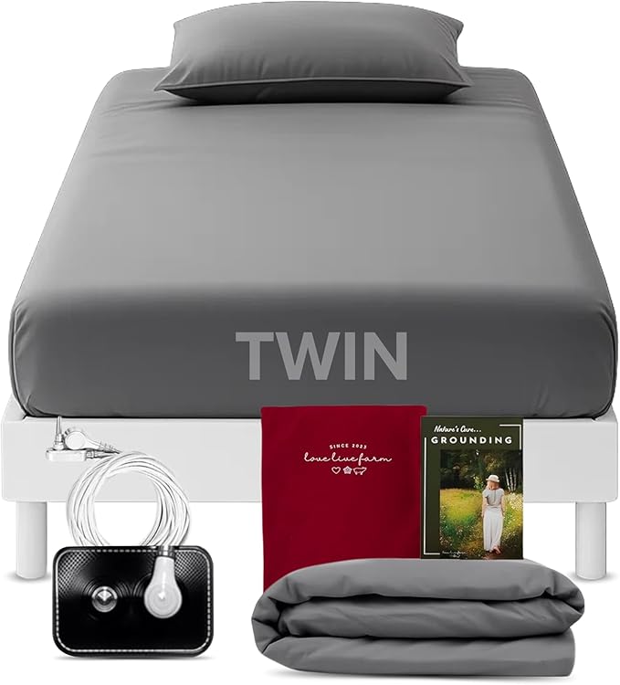 Earthing Grounding Sheets Twin Size(Grey) - 400 Thread Count Soft Earthing Sheets w/Cotton, Silver Fiber - Reinforced Grounding Cord for Conductivity – Ideal Grounding Bed Sheets for Better Sleep