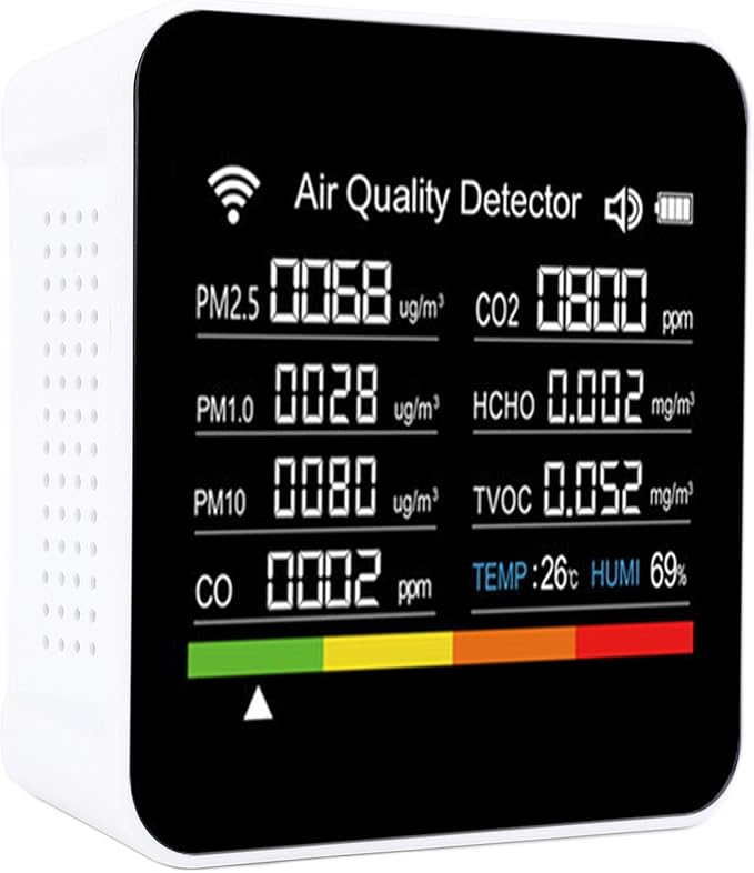 Smart Air Quality Detector, Portable 14 in 1 Indoor Air Quality Monitor with PM2.5 VOCs and Humidity Sensor for Home and Office Use