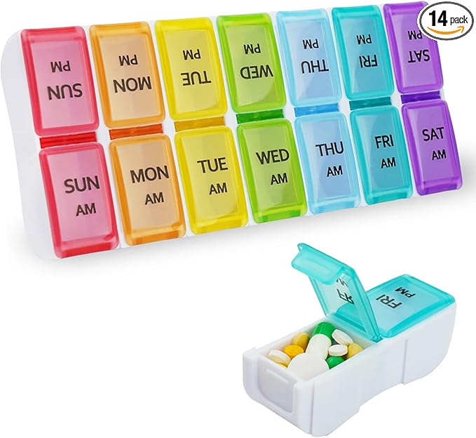 DailyRest Pill Organizer 2 Times a Day, Pill Box 7 Day, AM PM Pill Case, Detachable Weekly Pill Container, Rainbow See-Through Lids, Travel Portable Medicine Container for Pill/Vitamins/Supplements