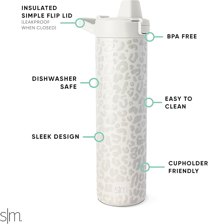Simple Modern Filtered Water Bottle | Insulated Stainless-Steel Carbon Filter Travel Water Bottles | Reusable for Clean Drinking Water On The Go | 24oz, Cream Leopard