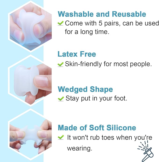 Povihome 16 Pack Toe Spacers Separators, Bunion Corrector Gel Orthotics (0.3'' Thick) for Bunion, Overlapping Toes - S Size