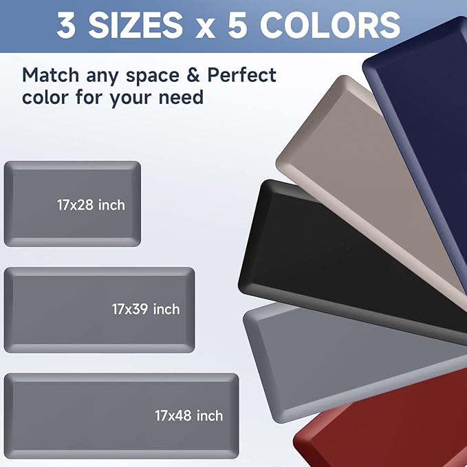 StepRite 4/5 Inch Thick Kitchen Mat Anti Fatigue Mat Kitchen Rugs Kitchen Decor Non-Slip, Stain & Water Resistant, Kitchen Mats Desk Mat for Kitchen, Office, Workshop, Grey, 17'' x 39''
