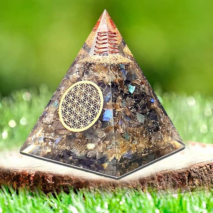 Labradorite Orgone Pyramid Handmade – Orgonite Crystal Pyramid with Copper Coil – Meditation Decor, Spiritual Desk Accent, Chakra Inspired Home & Office Gift