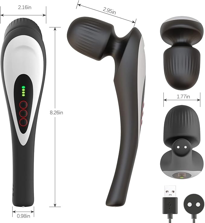 Personal Handheld Vibrating Massager-Cordless Electric Handheld Muscle Deep Tissue Neck Back Shoulder Foot, Portable Seven Wand Massage for Full Body (Black)