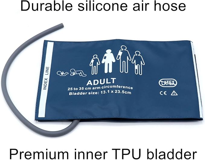 Universal NIBP Cuff with BP12 Connector for Adult, 25-35 cm Reusable Single Tube PU Replacement BP Cuff with Inner Airbag for Blood Pressure Monitor Machine