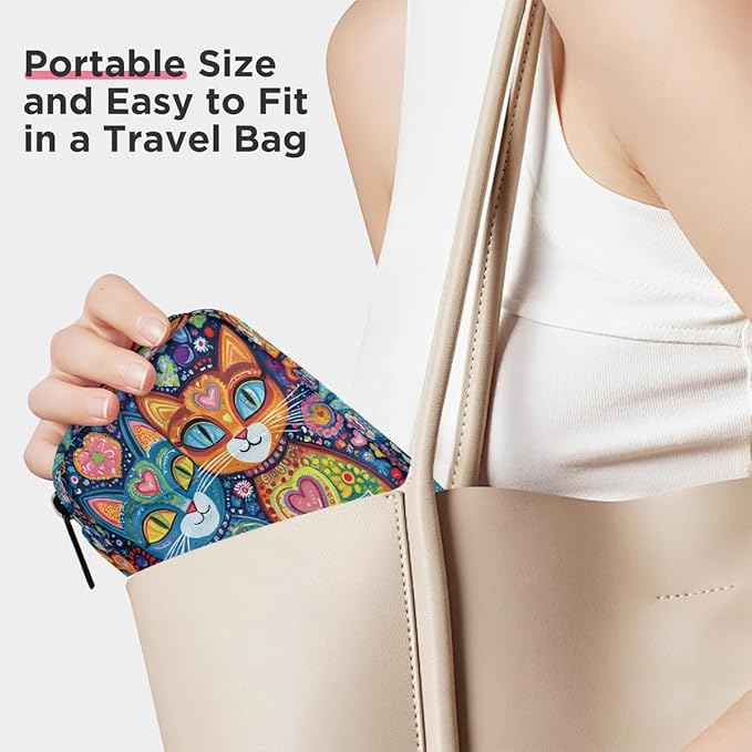 Abstract Cat Ethnic Pill Case Travel Pill Organizer Weekly 7 Day Portable with Zipper Medicine Box Pill Case for Vitamins, Birth Control,Fish Oils,Medication, Supplements