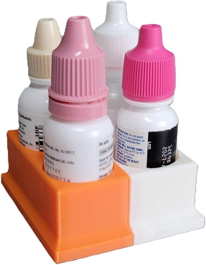 Znet3D Eye Drops Bottle Organizer & Tracker – AM/PM 4-Slot (White/Orange)