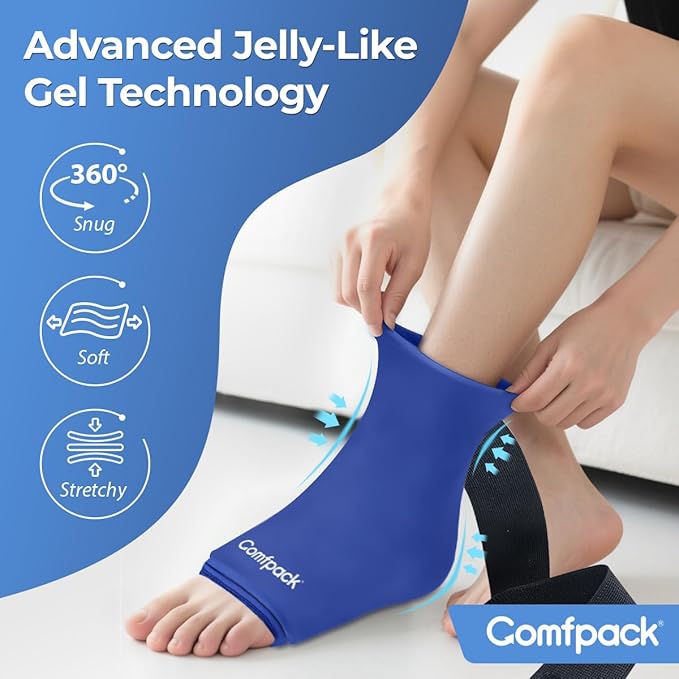 Ankle Ice Pack Wrap for Plantar Fasciitis, Swelling,Reusable Ankle Brace Ice Pack, Flexible Hot Cold Therapy Ice Sock for Achilles Tendonitis, Sprain, Surgery, Heel Pain