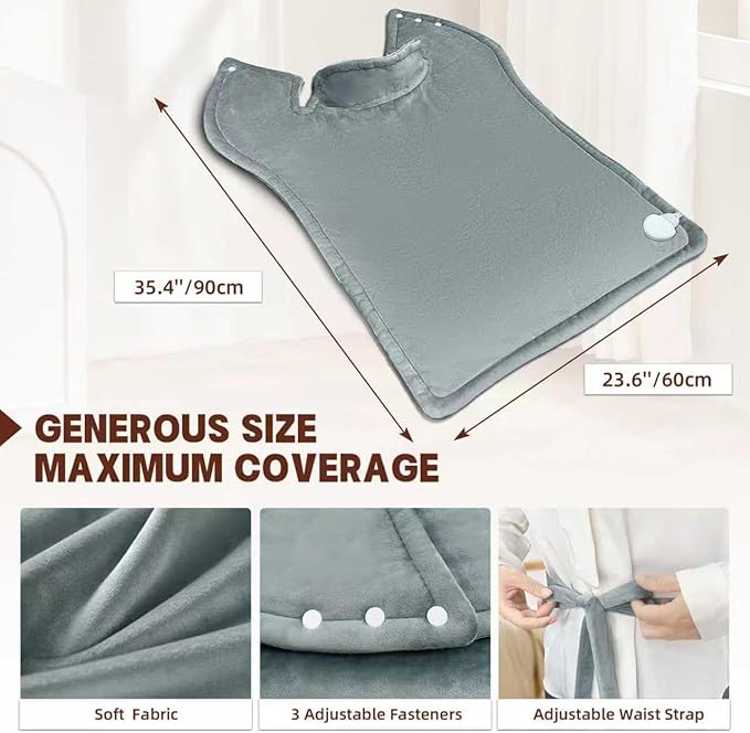 Full Body Heating Pad 23.5''x35.5'', Heating Pad for Neck and Shoulders and Back, with 36 Heat Settings, 18 Timers, Birthday Christmas Gifts for Women Men Mom Dad Elderly (Gray)