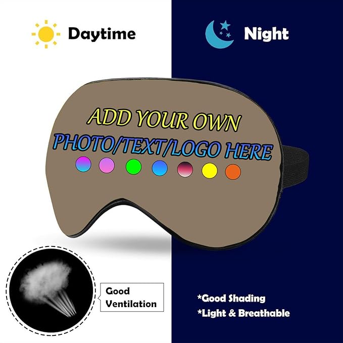 Personalized Eye Mask, Custom Eyeshade Blindfold Add Your Design Image Text Customized Eye Cover with Adjustable Strap for Sleeping Travel Work Naps Blocks Light, Khaki
