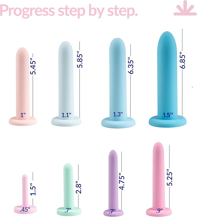 AEON Gentle Touch – Soft Premium Silicone 8-Piece Set for Pelvic Floor Strengthening & Flexibility – Progressive Sizes with Suction Bases – Includes Elegant Storage Bag & 1.3 Oz Glide ($10 Value)