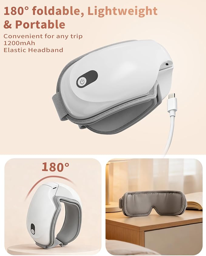 Pinailon Eye Massager with Heat,Massaging Eye Mask with Heating & Music,Facial Massager,Relaxing Eye Care Headache Massager Equipment for Migraines Relax Eyeris for Her Him