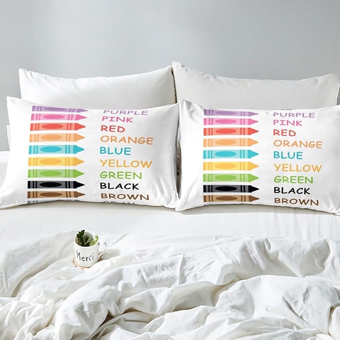 Feelyou Kids Colors Learning Bedding Set Full Size, Educational Bed Sheet Set Boys Girls Preschool Fitted Sheet Kindergarten Teens Bedroom Decor Bed Set 3Pcs (No Flat Sheet)