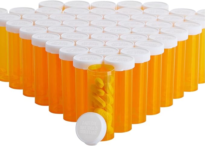 Juvale 6 Dram Empty Pill Bottles with Caps - Durable Plastic Vials - Easy-Open Caps for Travel Pill Bottles - Versatile Medicine Containers for Supplements - 50 Pack, 6 Dram, Orange