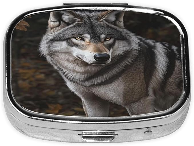 Wild Gray Wolf Pattern Pill Case Pill Box Travel Pill Organizer Small Square Medicine Box for Purse & Pocket Gifts