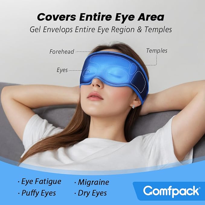 3D Gel Cooling Eye Mask for Women Men, Hot & Cold Therapy for Migraine, Sinus & Puffy Eyes, Complete Blackout Extra-Large Adjustable Strap for Relaxation, Travel, Screen Fatigue, Great Gift