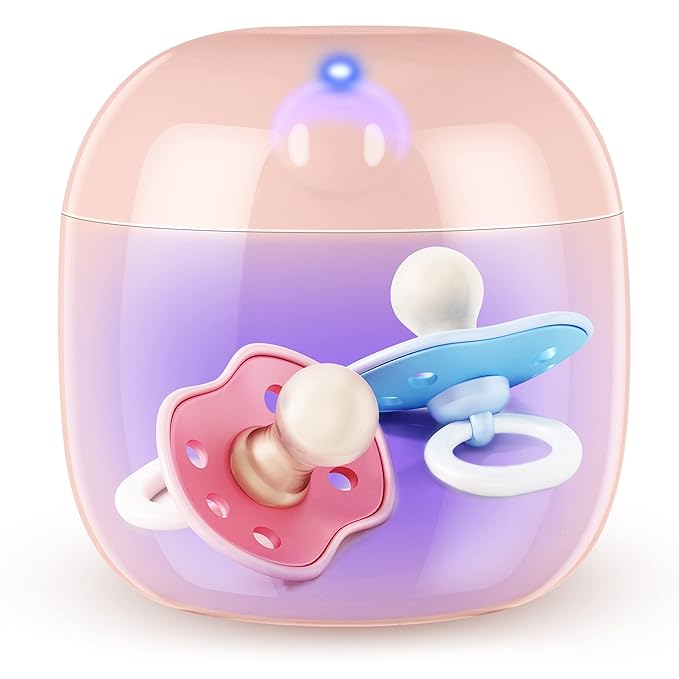 Qualirey Portable Pacifier Disinfection, Mini UV Light Disinfection, 99.99% Disinfection in 3 Mins, USB Rechargeable, Mini UVC Disinfection Box for Baby Pacifier, Bottle Nipples, Teethers (Pink)