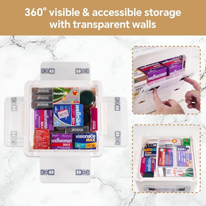 DOUKE 22qt Medicine Organizer Storage Box - Plastic First Aid Box Empty with Lid, Stackable Medical Container with Handle & Wheels, Sturdy BPA-Free Case with Tray for Medication & Supplies