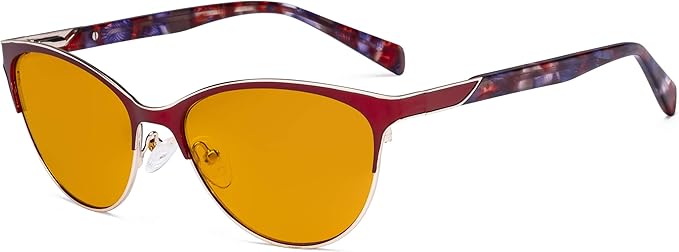 Eyekepper Ladies Cateye Blue Light Filter Glasses - Digital Eyegalsses Blocking Computer Screen UV Rays - Anti Glare Filter Reduce Eye Strain Orange Tinted Filter - Red